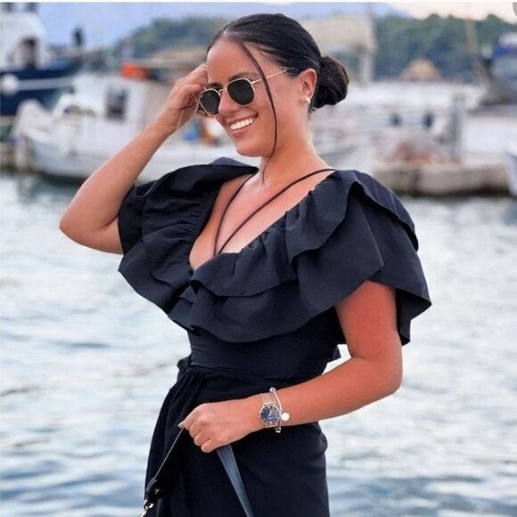 New Zara Blogger Favorite Ruffle Deep Plunge V-Neck One Piece Swimsuit Bodysuit - Picture 16 of 16